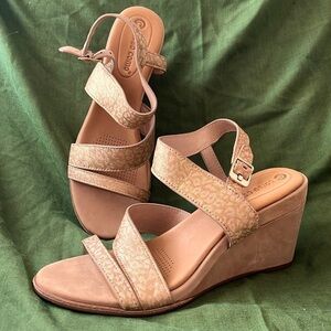 Brand New Corso Como Genuine Leather Neutral Tan Leopard Print Wedge Sandals